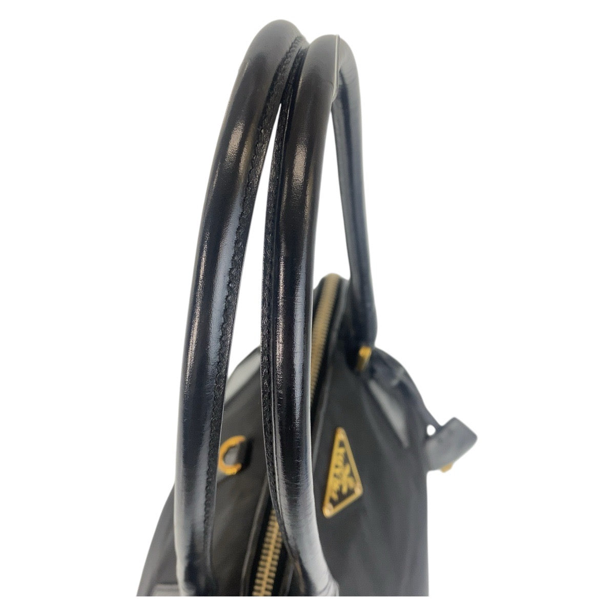 PRADA Handbag Nylon, Leather Black GoldMetal Handbag Shoulder Bag Test Triangle With logo Women Used Authentic
