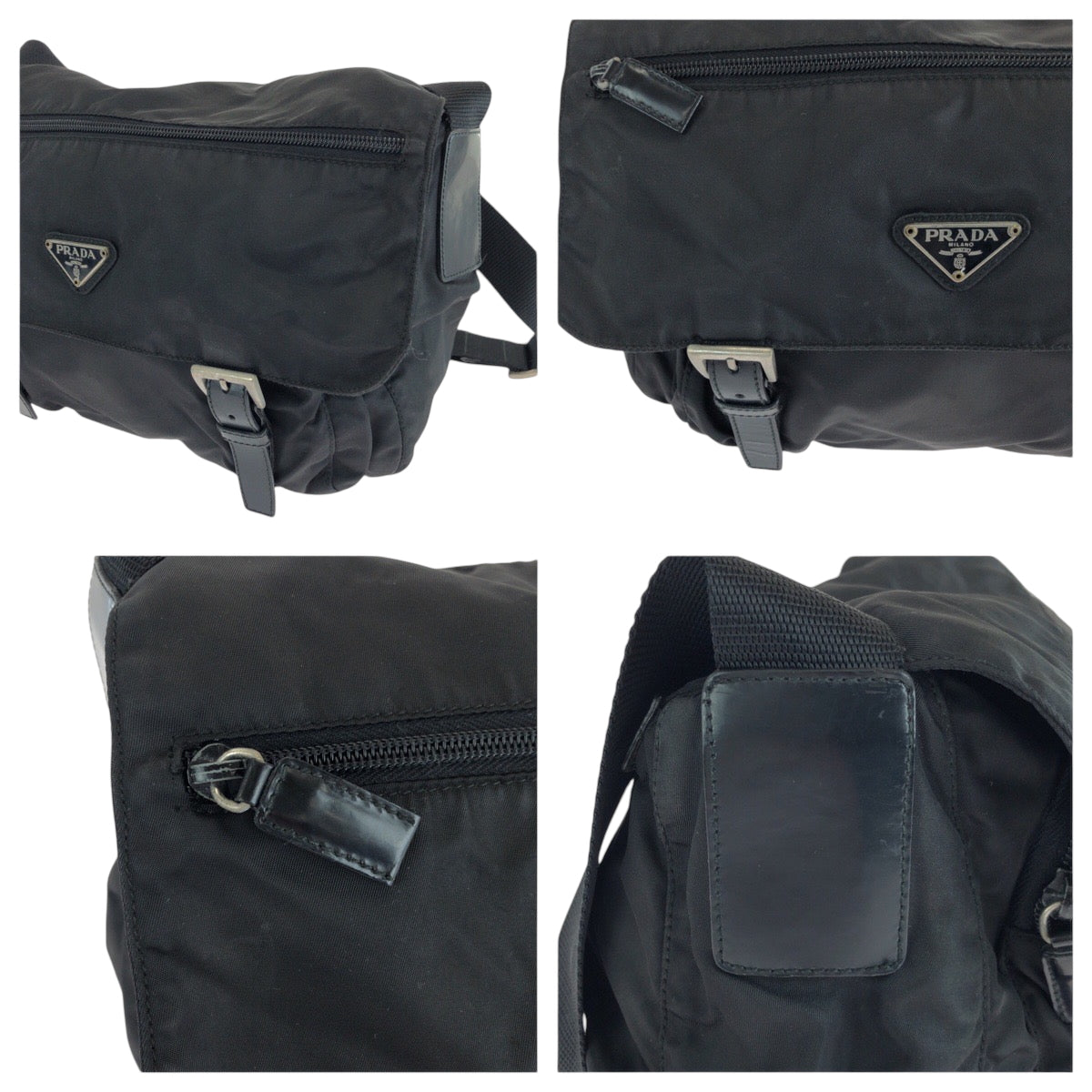 PRADA Shoulder Bag 1BD671 Nylon Black SilverMetal Shoulder Bag Messenger bag Test Triangle With logo Women Used Authentic
