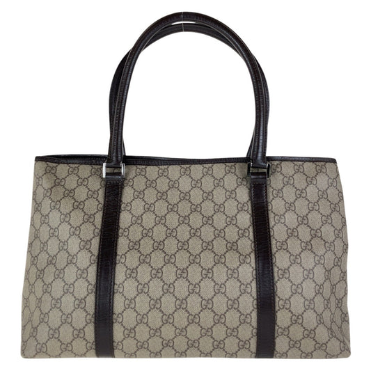 GUCCI Tote Bag 114595 GG Supreme canvas, leather Brown Gray SilverMetal Tote Bag Shoulder Bag Women Used Authentic