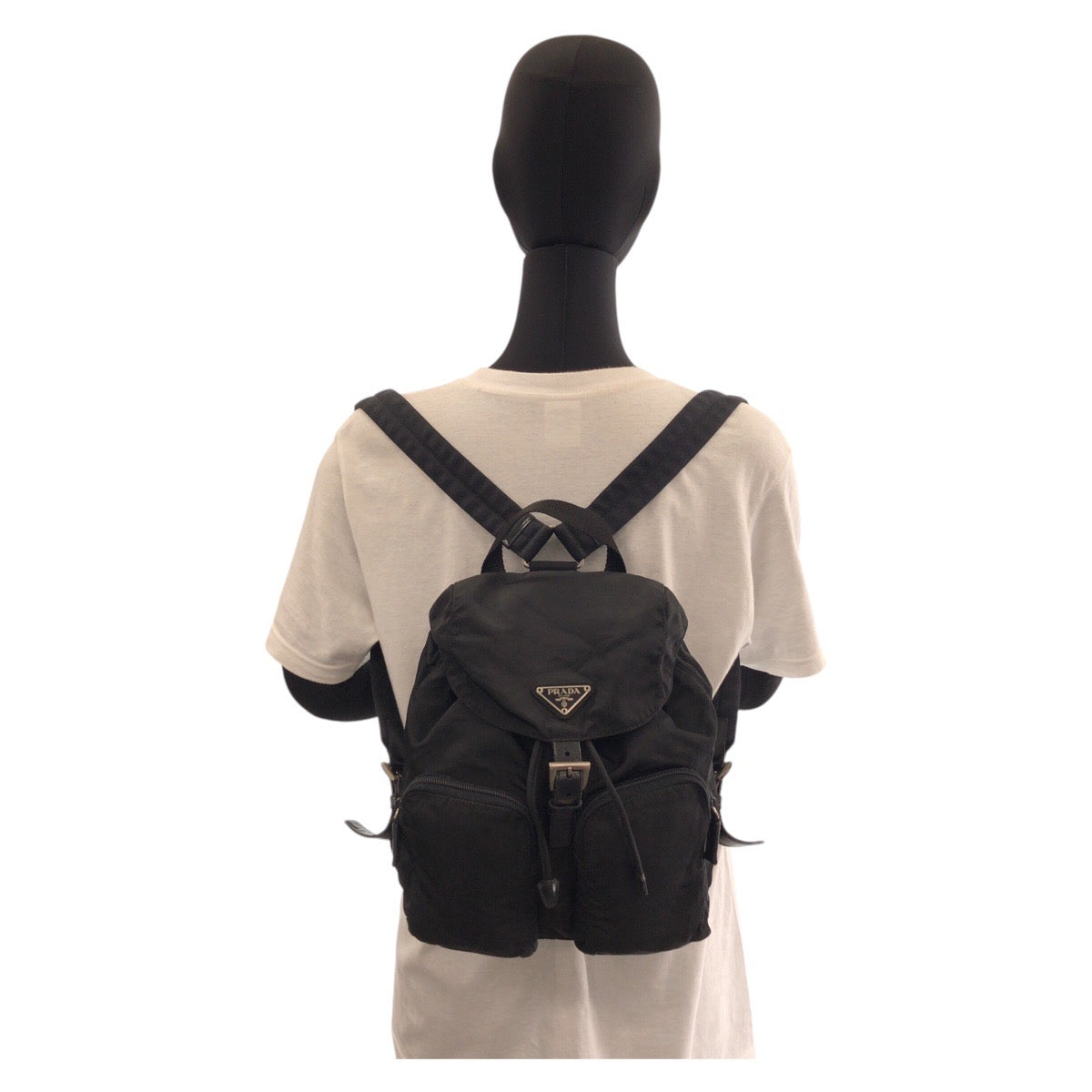 PRADA Backpack Nylon black Backpack Backpack Test Triangle With logo Women Used Authentic