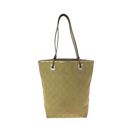 GUCCI Tote Bag 002 1099 GG canvas Gold Metal Tote Bag handbag Women Used Authentic