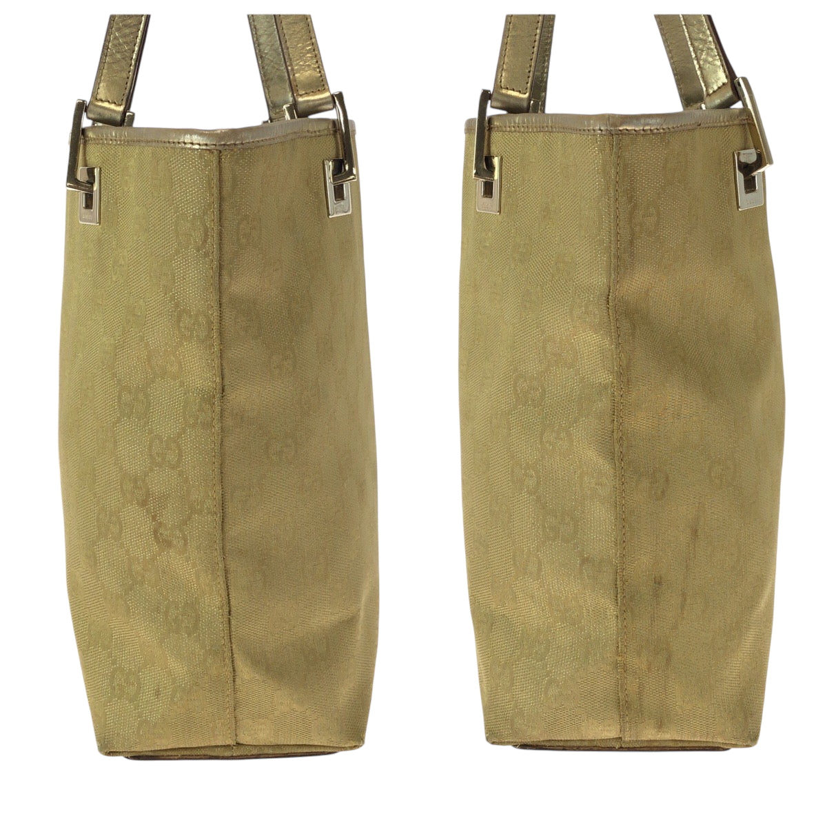 GUCCI Tote Bag 002 1099 GG canvas Gold Metal Tote Bag handbag Women Used Authentic
