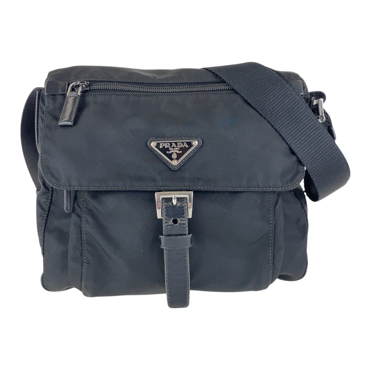 PRADA Shoulder Bag Nylon Black SilverMetal Crossbody Shoulder Bag Unisex Test Triangle With logo Women Used Authentic