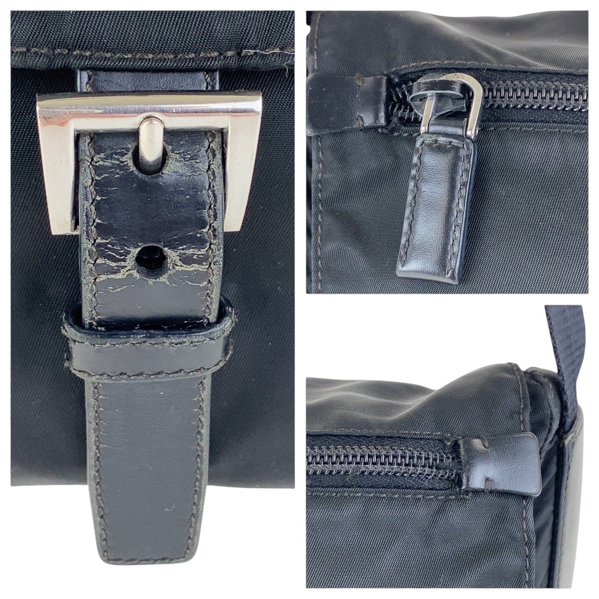 PRADA Shoulder Bag Nylon Black SilverMetal Crossbody Shoulder Bag Unisex Test Triangle With logo Women Used Authentic