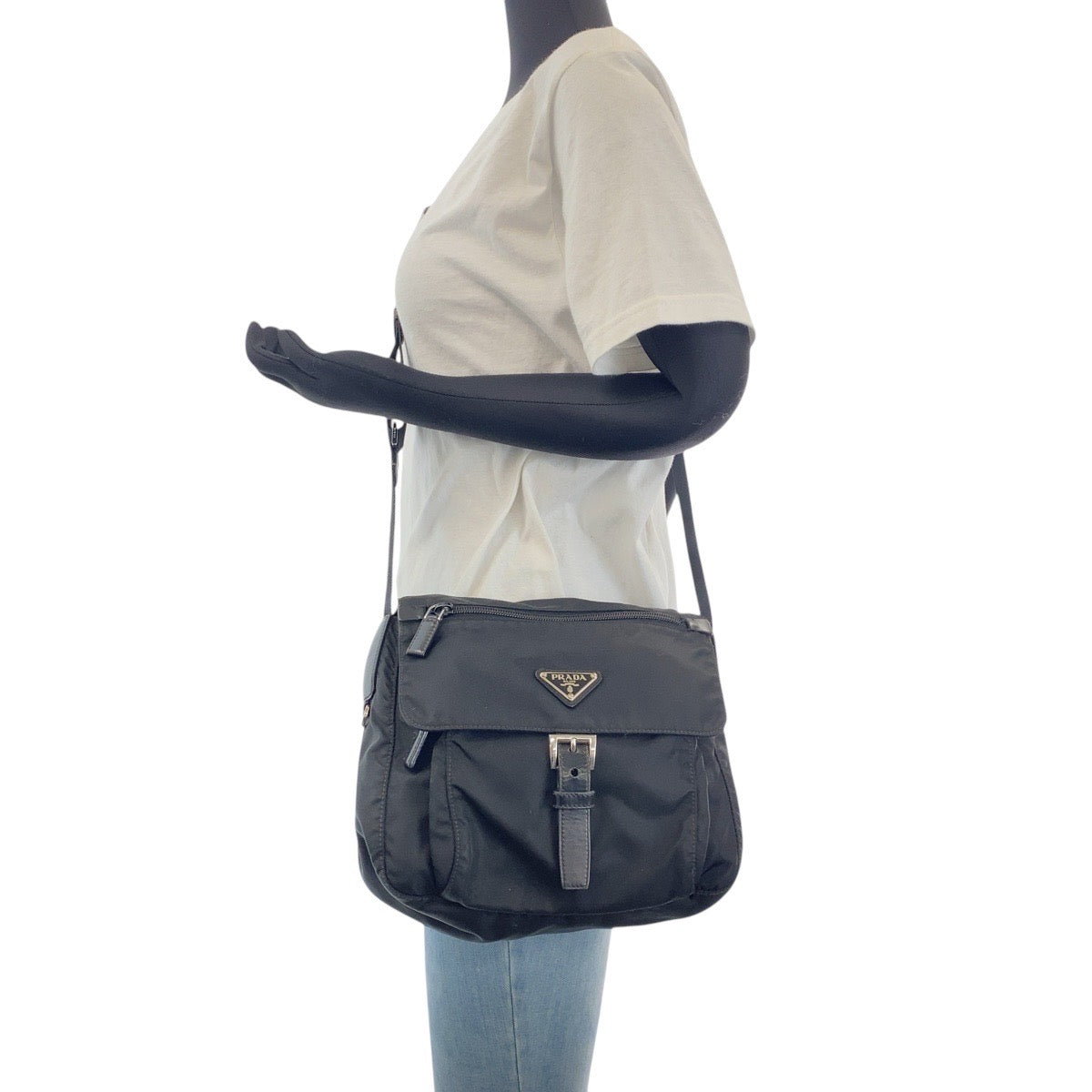 PRADA Shoulder Bag Nylon Black SilverMetal Crossbody Shoulder Bag Unisex Test Triangle With logo Women Used Authentic