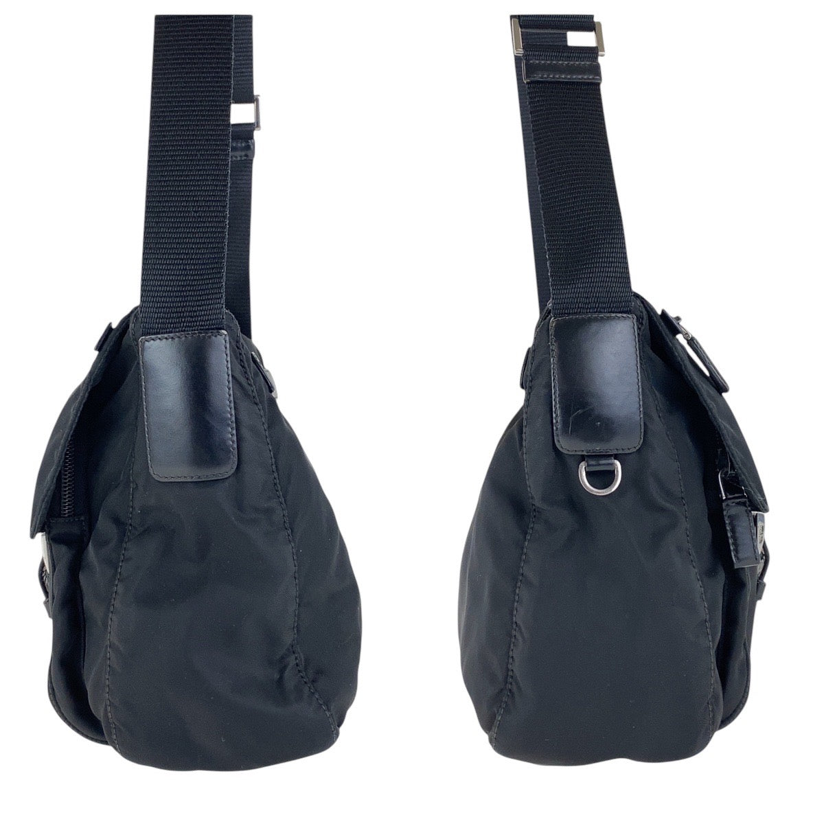 PRADA Shoulder Bag Nylon Black SilverMetal Crossbody Shoulder Bag Unisex Test Triangle With logo Women Used Authentic
