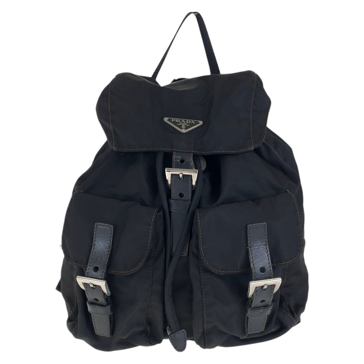 PRADA Backpack Nylon, Leather Black SilverMetal Backpacks & Daypacks Backpacks Test Triangle With logo Women Used Authentic