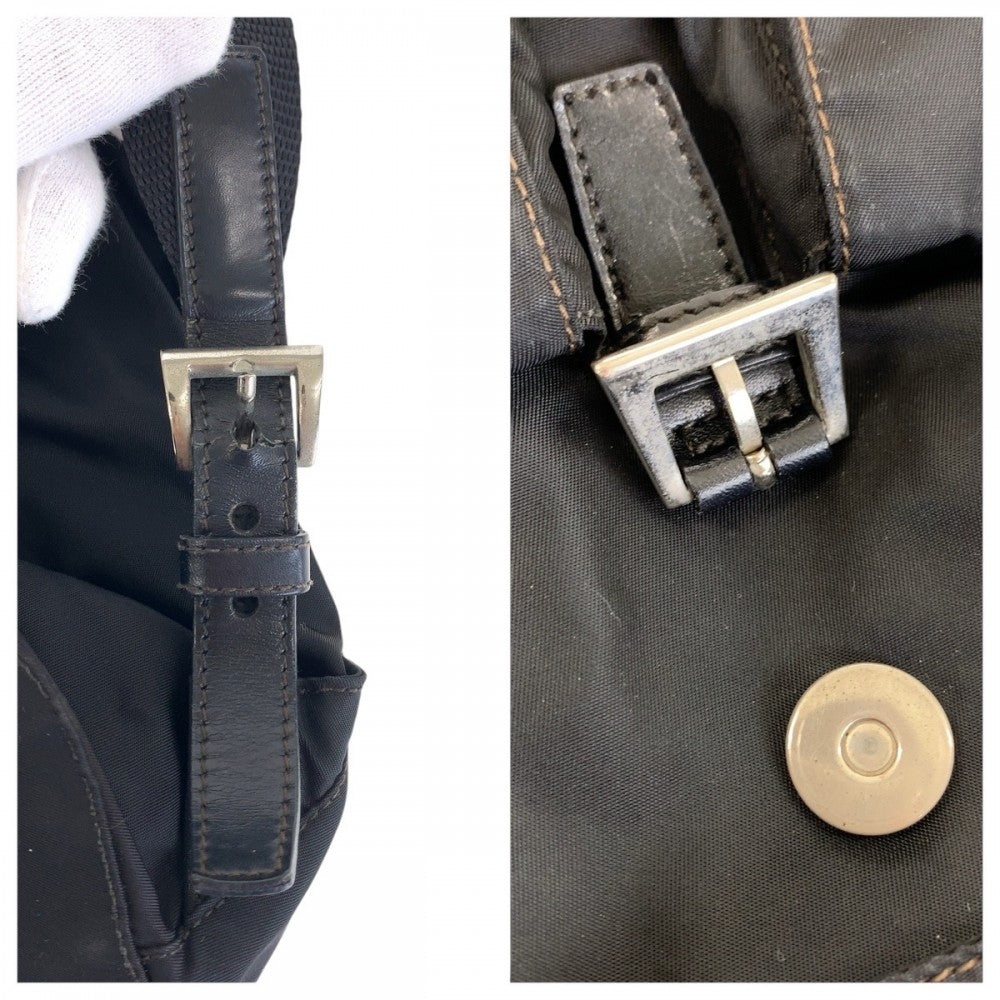 PRADA Backpack Nylon, Leather Black SilverMetal Backpacks & Daypacks Backpacks Test Triangle With logo Women Used Authentic