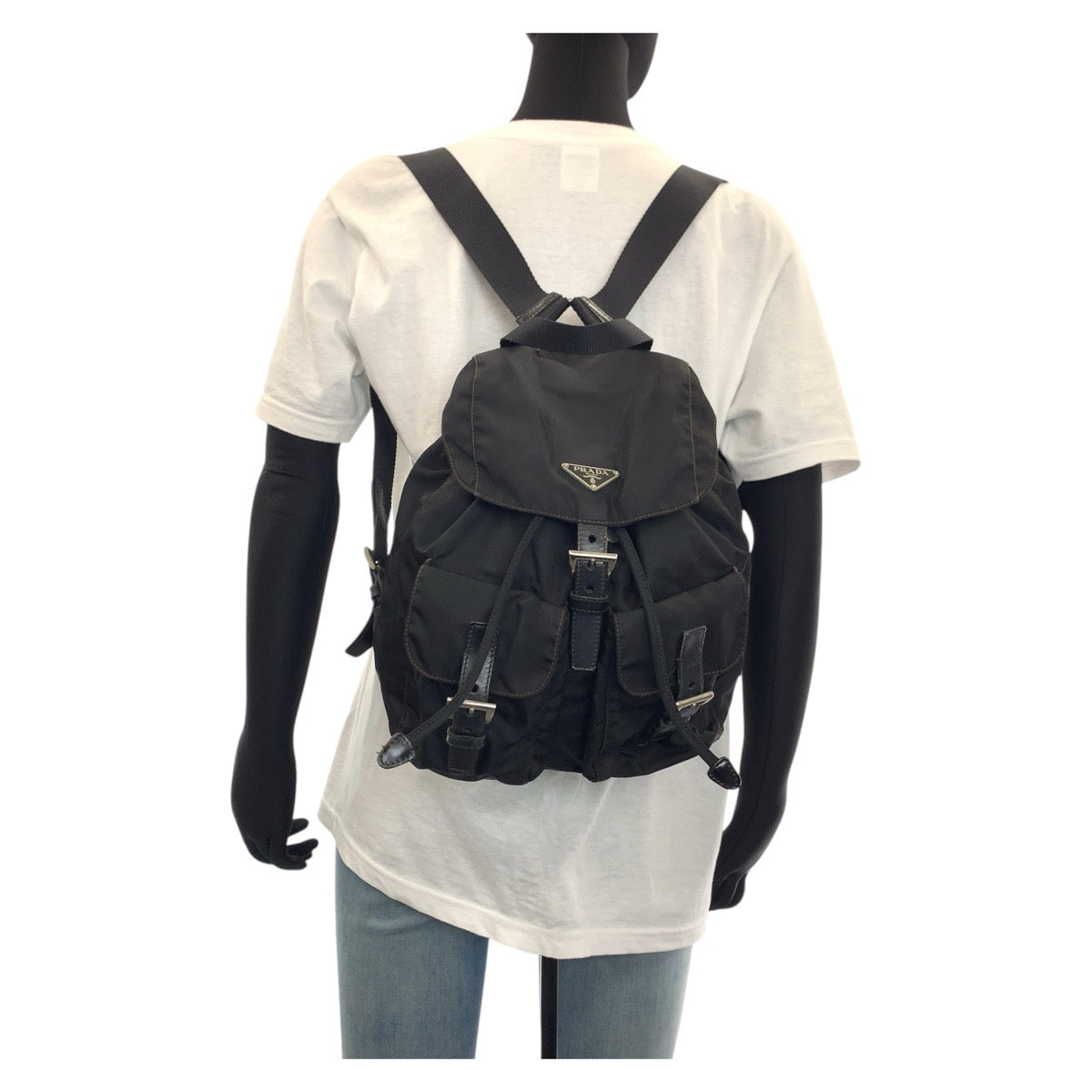 PRADA Backpack Nylon, Leather Black SilverMetal Backpacks & Daypacks Backpacks Test Triangle With logo Women Used Authentic
