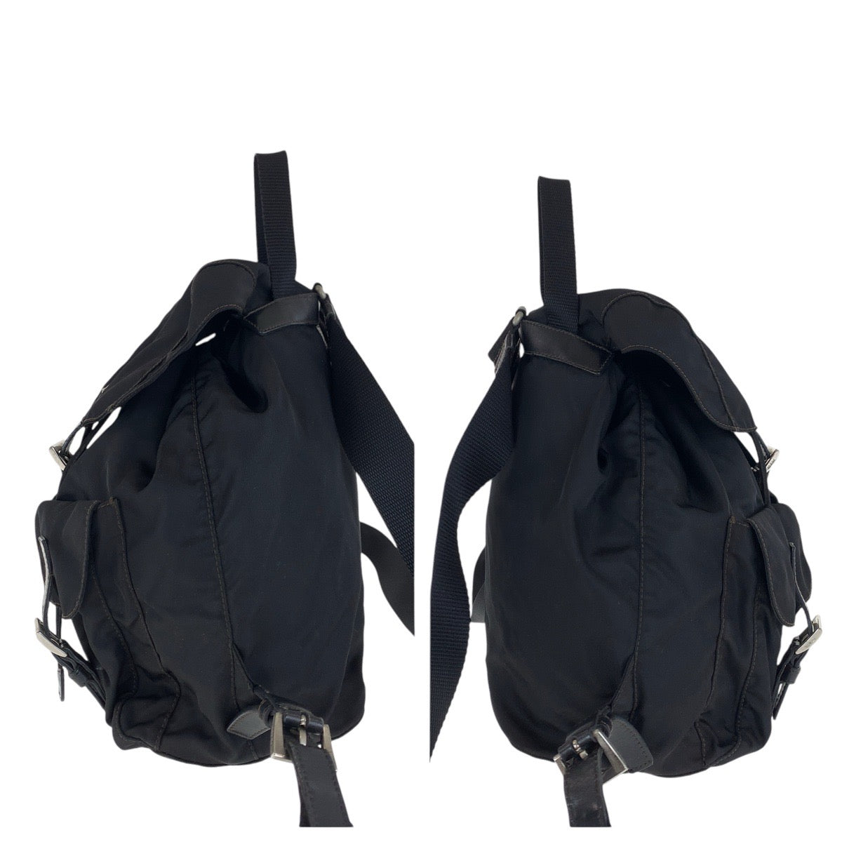 PRADA Backpack Nylon, Leather Black SilverMetal Backpacks & Daypacks Backpacks Test Triangle With logo Women Used Authentic