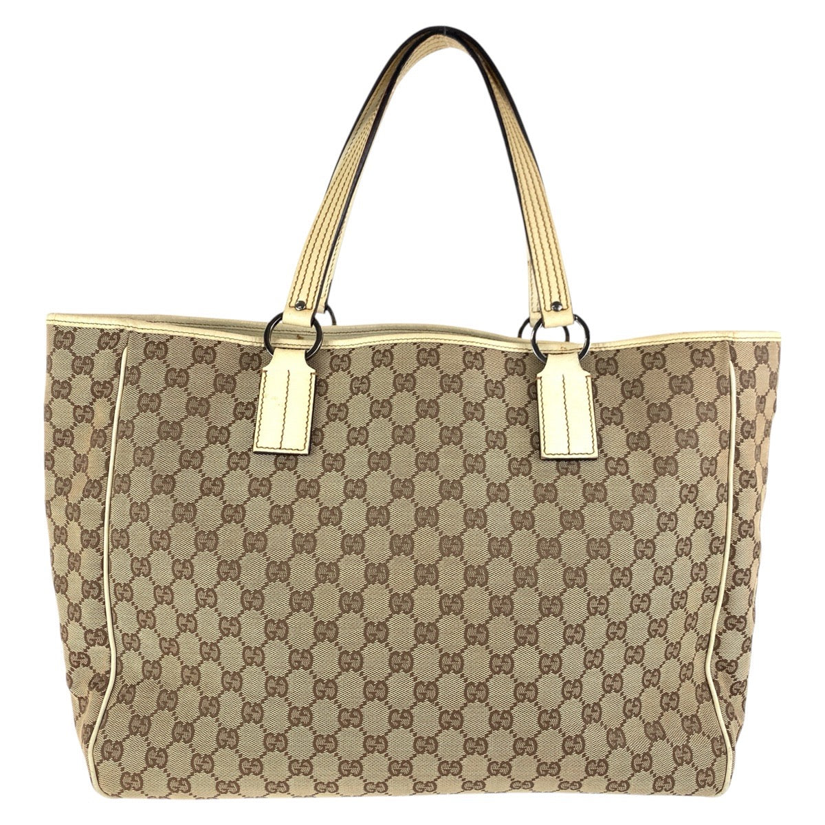 GUCCI Tote Bag 113022 GG canvas, leather Brown White SilverMetal Tote Bag Shoulder Bag Women Used Authentic