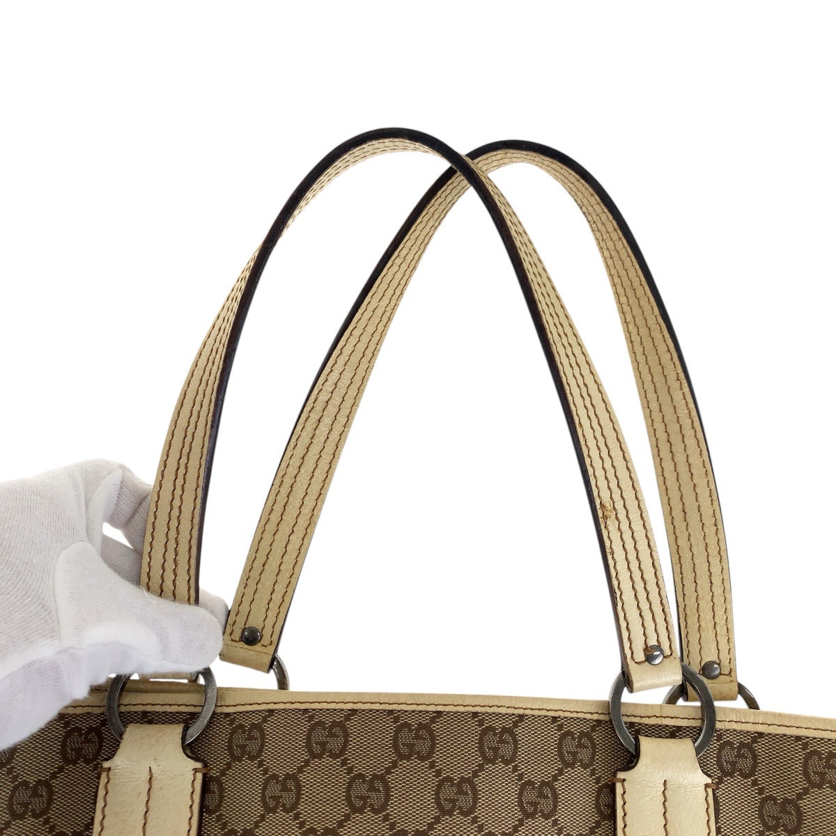 GUCCI Tote Bag 113022 GG canvas, leather Brown White SilverMetal Tote Bag Shoulder Bag Women Used Authentic