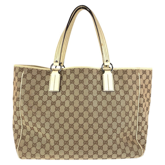 GUCCI Tote Bag 113022 GG canvas, leather Brown White SilverMetal Tote Bag Shoulder Bag Women Used Authentic