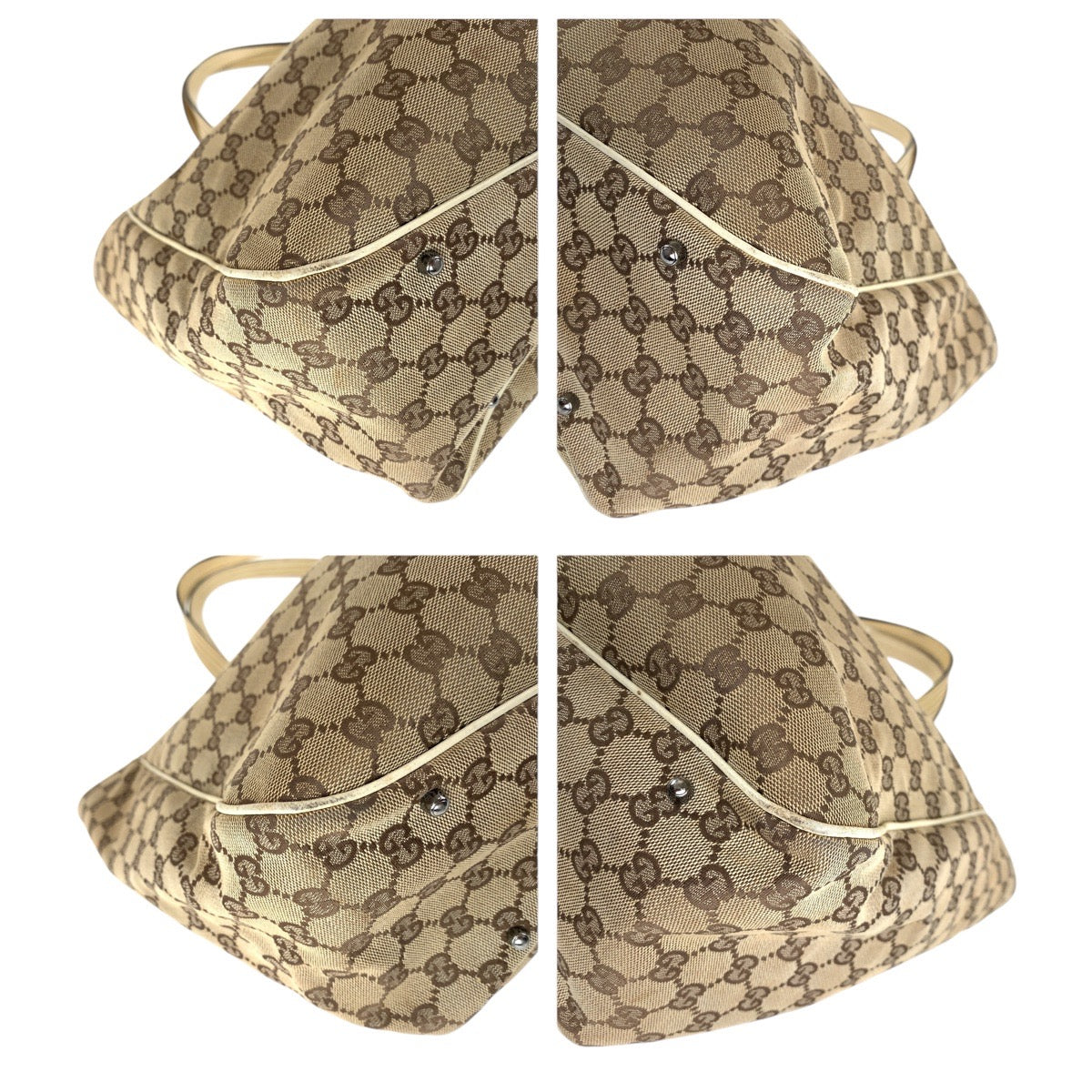 GUCCI Tote Bag 113022 GG canvas, leather Brown White SilverMetal Tote Bag Shoulder Bag Women Used Authentic