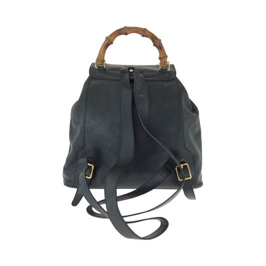 GUCCI Backpack 003 2058 0016 leather Black Brown Gold Metal Backpack Backpack Bamboo Women Used Authentic
