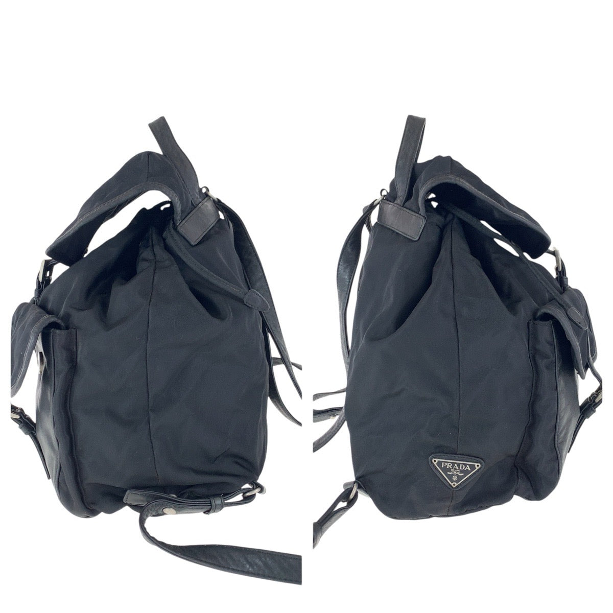 PRADA Backpack Nylon, Leather Black SilverMetal Backpacks & Daypacks Backpacks Test Triangle With logo Women Used Authentic