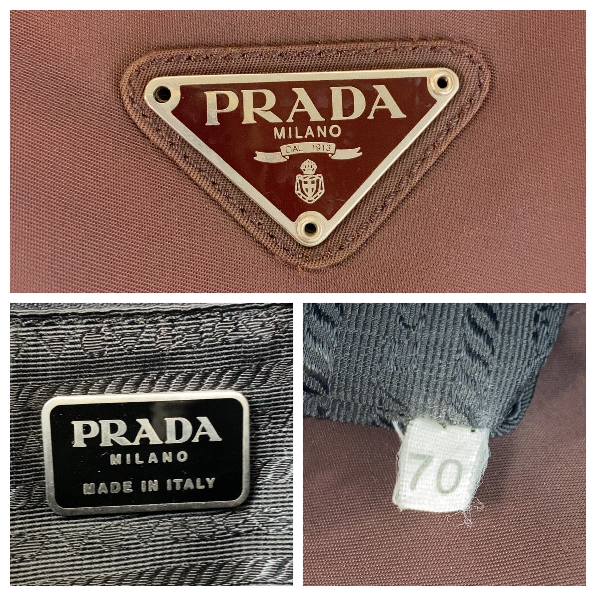 PRADA Tote Bag Nylon Brown Silver Metal Tote Bag Shoulder Bag Test Triangle With logo Women Used Authentic