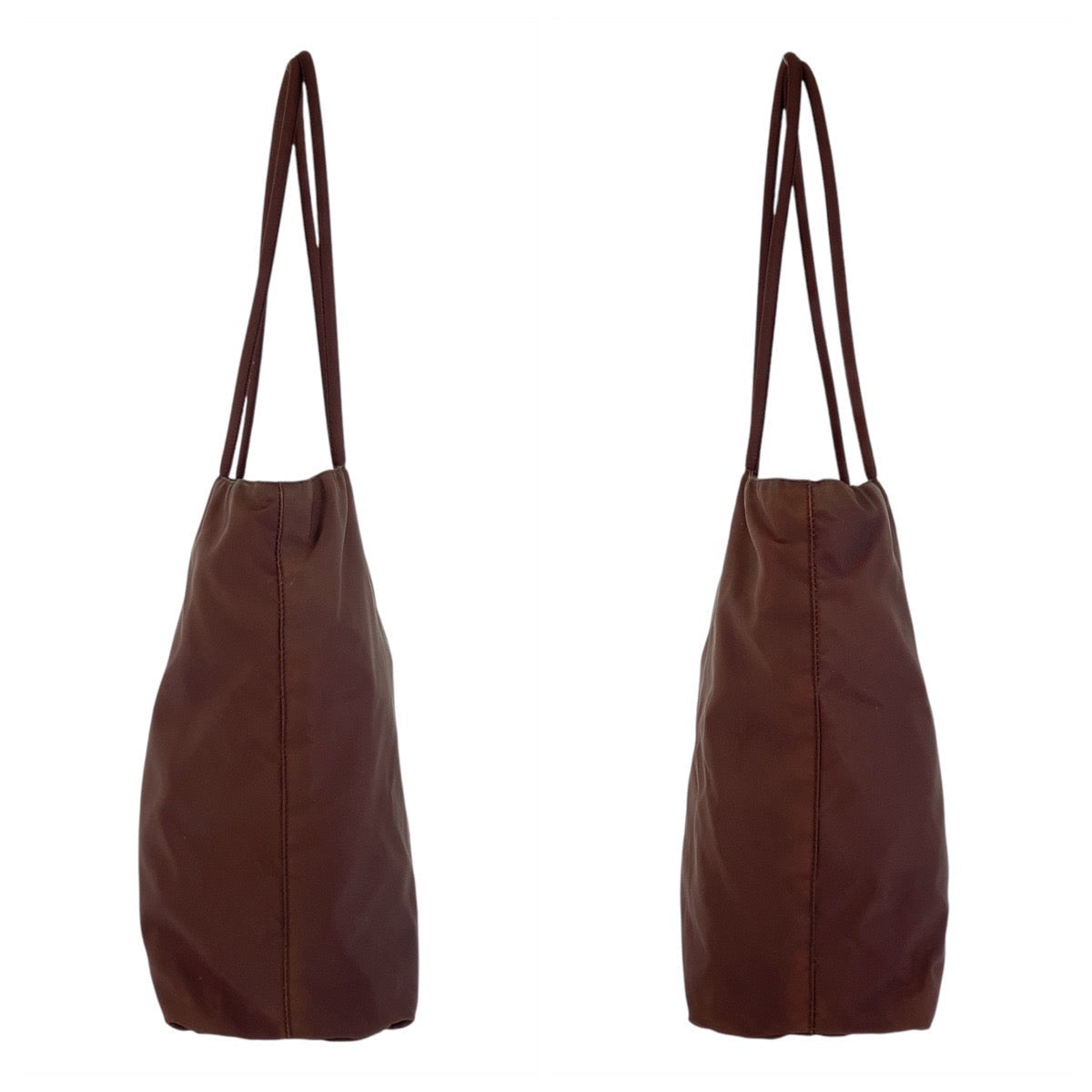 PRADA Tote Bag Nylon Brown Silver Metal Tote Bag Shoulder Bag Test Triangle With logo Women Used Authentic