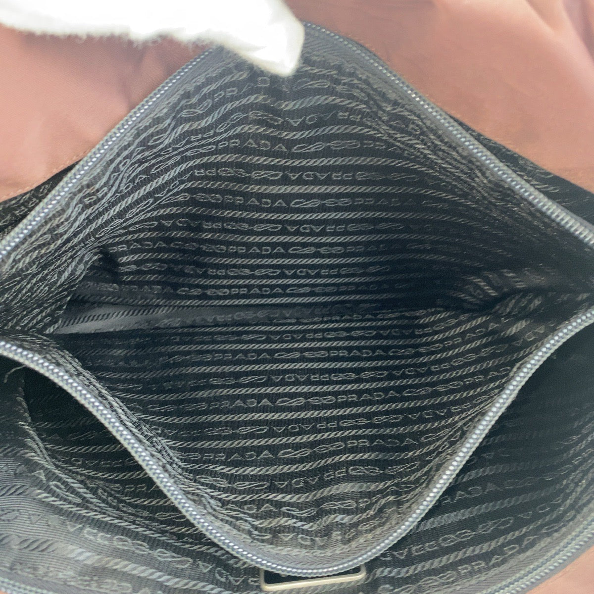 PRADA Tote Bag Nylon Brown Silver Metal Tote Bag Shoulder Bag Test Triangle With logo Women Used Authentic