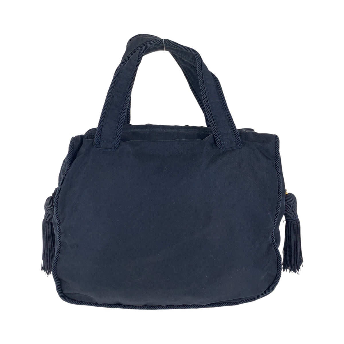 PRADA Tote Bag Nylon Navy Gold Metal Tote Bag handbag Test Bijou fringe Women Used Authentic