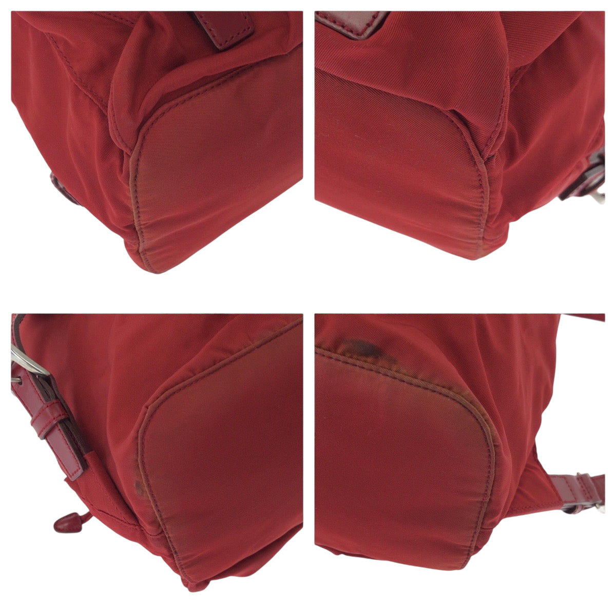 PRADA Backpack Nylon Red Silver Metal Backpack Backpack Test Triangle With logo Women Used Authentic