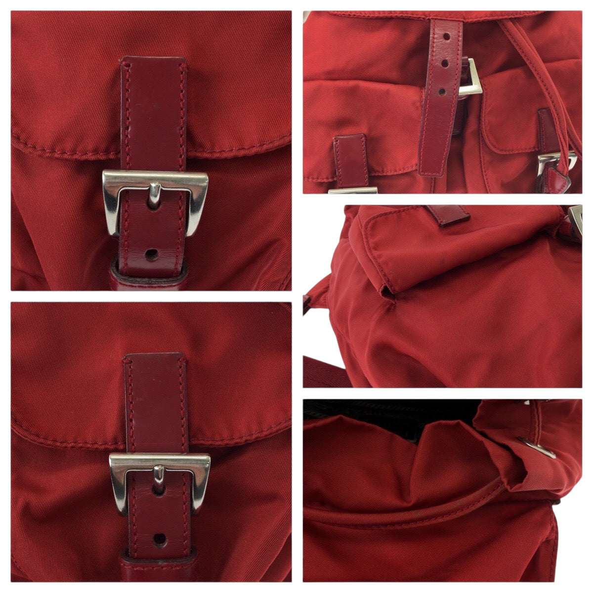 PRADA Backpack Nylon Red Silver Metal Backpack Backpack Test Triangle With logo Women Used Authentic