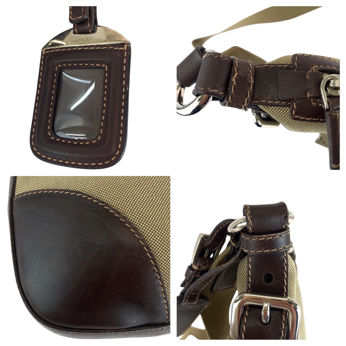 PRADA Shoulder Bag BT0534 canvas Beige brown Shoulder Bag pochette Logo jacquard Women Used Authentic