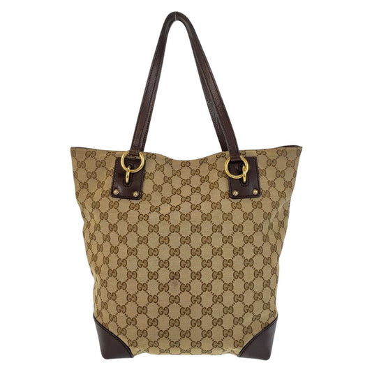 GUCCI Tote Bag 247237 GG canvas, leather Beige Brown Gold Metal Tote Bag Shoulder Bag Women Used Authentic