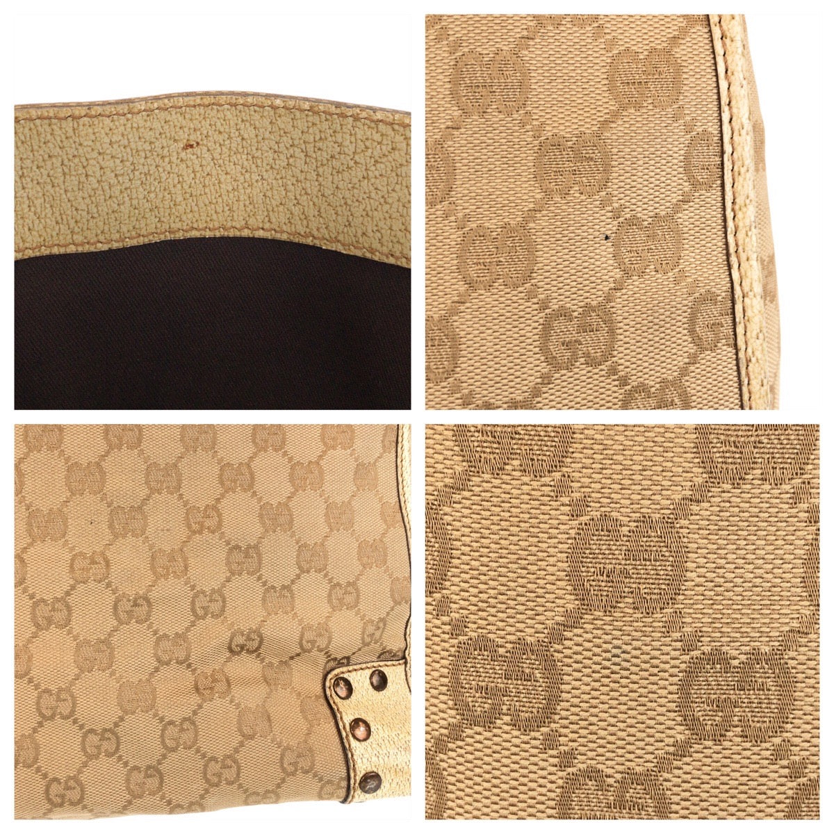 GUCCI Tote Bag 124261 GG canvas, leather Beige Gold Metal Tote Bag Shoulder Bag Women Used Authentic