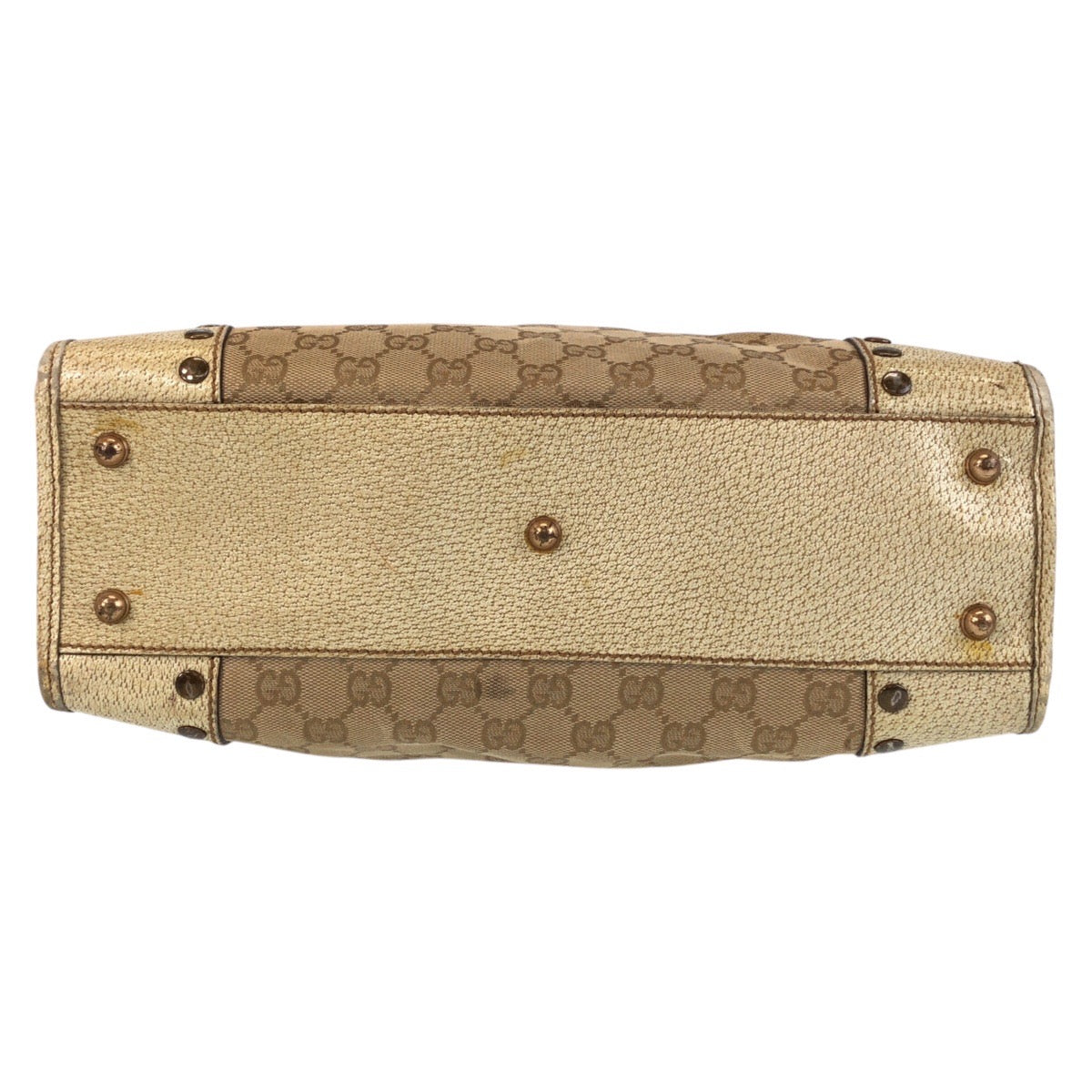 GUCCI Tote Bag 124261 GG canvas, leather Beige Gold Metal Tote Bag Shoulder Bag Women Used Authentic
