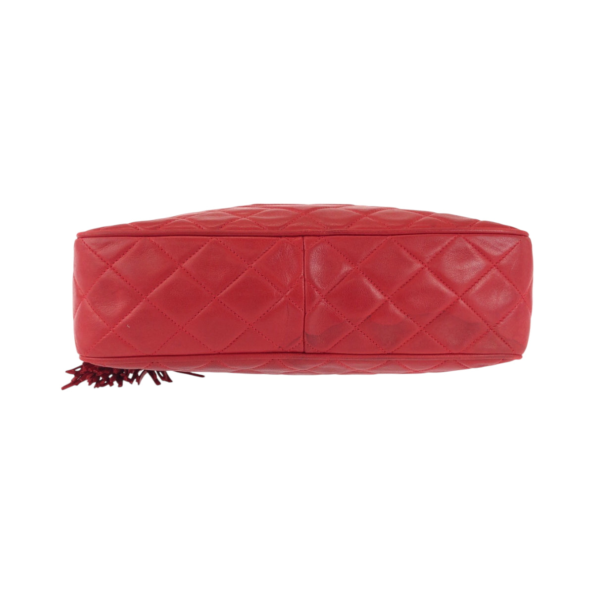 CHANEL Shoulder Bag lambskin Red Shoulder Bag pochette Matrasse COCO Mark Tassel Fringe Women Used Authentic