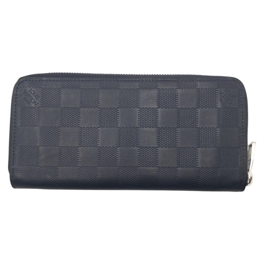 LOUIS VUITTON Long Wallet Purse N63549 PVC Navy Long Wallet Purse Damier Anfini Zippy Wallet Vertical mens Used Authentic