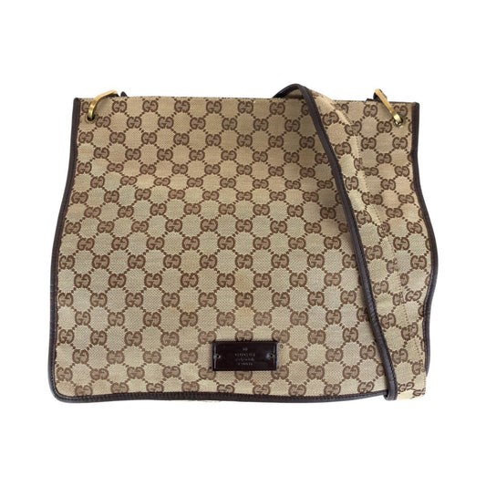 GUCCI Shoulder Bag 90656 GG canvas Brown Gold Metal Women Used Authentic