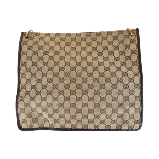 GUCCI Shoulder Bag 90656 GG canvas Brown Gold Metal Women Used Authentic