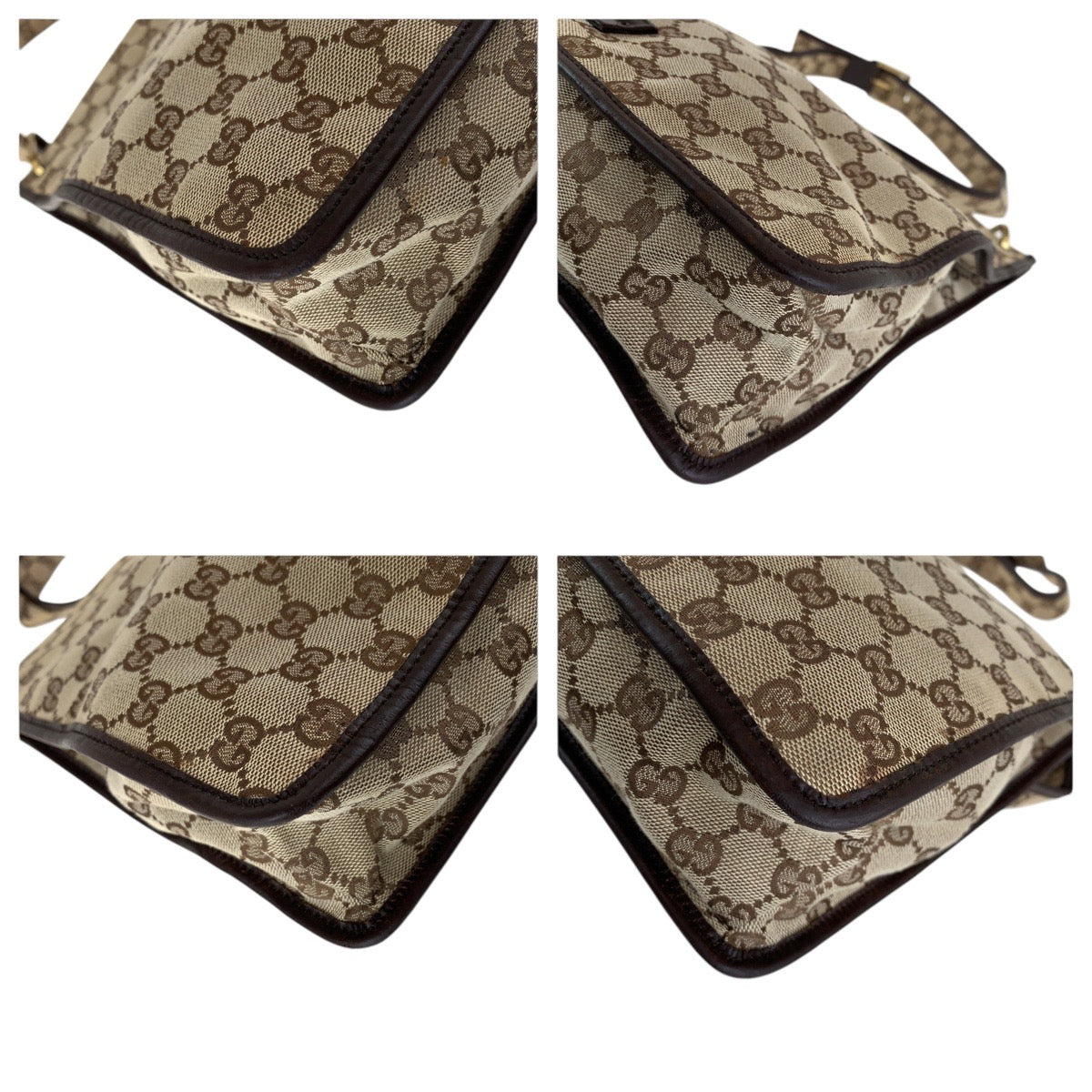 GUCCI Shoulder Bag 90656 GG canvas Brown Gold Metal Women Used Authentic