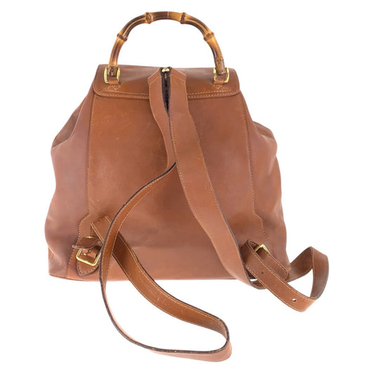GUCCI Backpack 003 2058 0016 leather Brown Gold Metal Backpacks & Daypacks Backpacks Bamboo Women Used Authentic