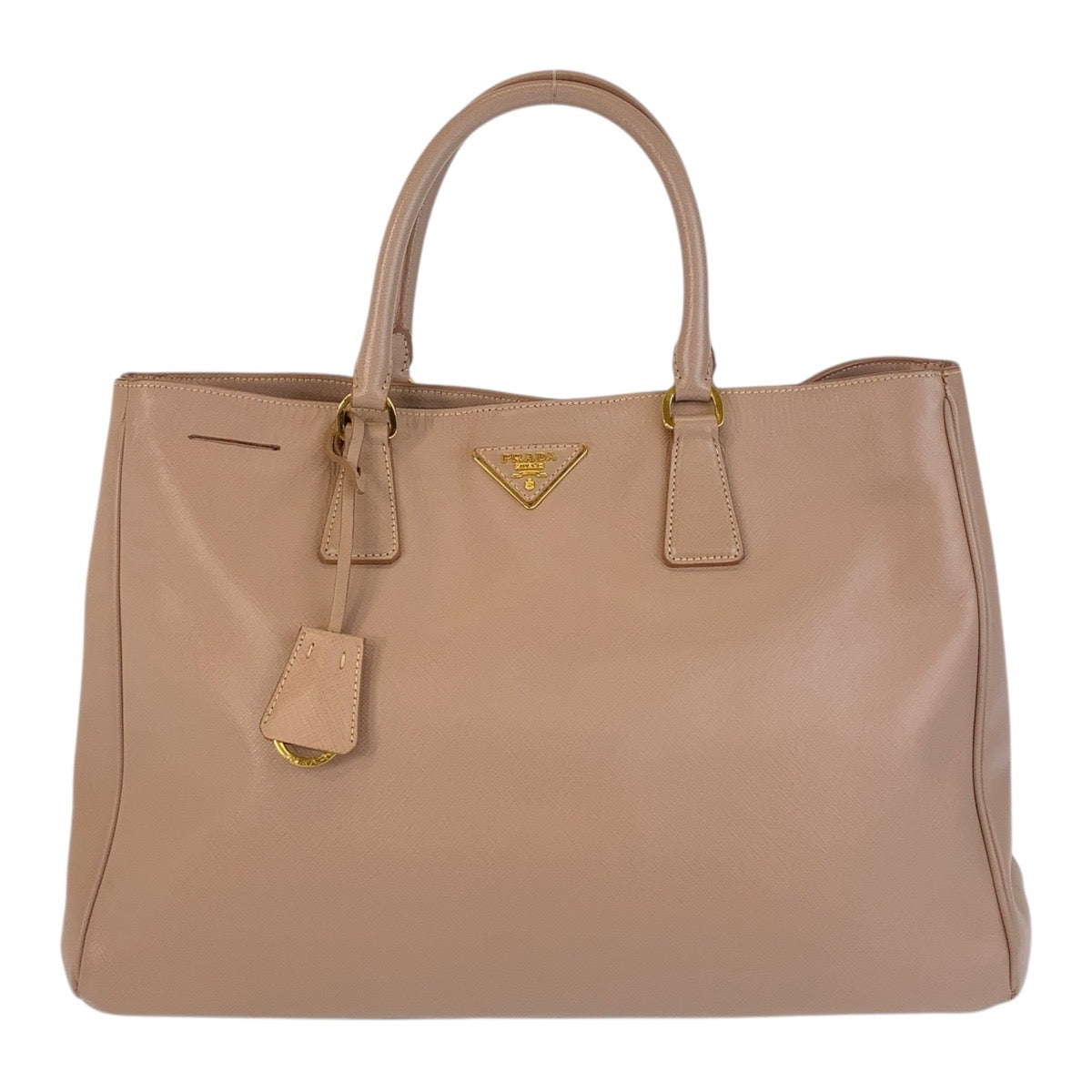 PRADA Handbag leather Pink Beige Gold Metal Safiano Women Used Authentic