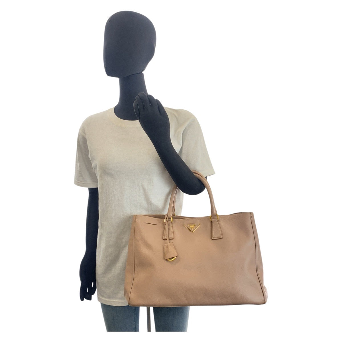PRADA Handbag leather Pink Beige Gold Metal Safiano Women Used Authentic