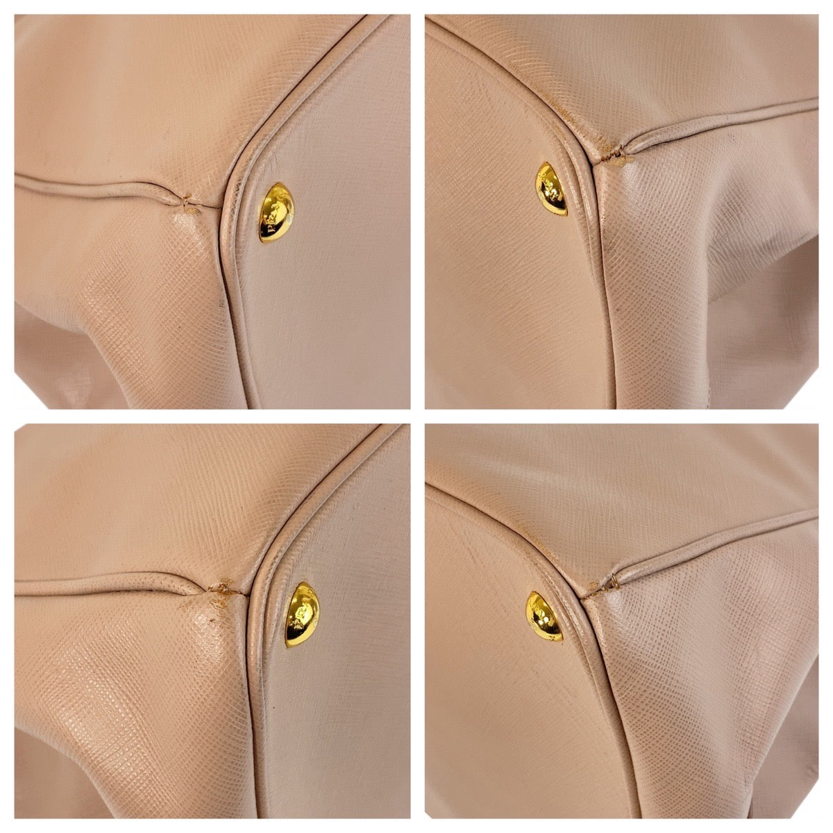 PRADA Handbag leather Pink Beige Gold Metal Safiano Women Used Authentic