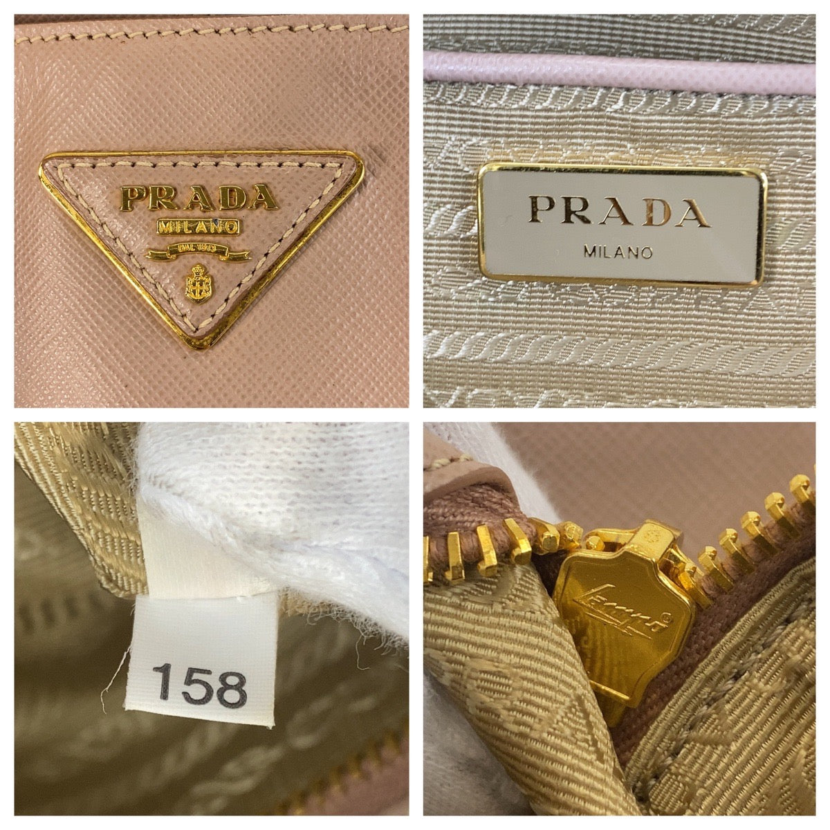 PRADA Handbag leather Pink Beige Gold Metal Safiano Women Used Authentic