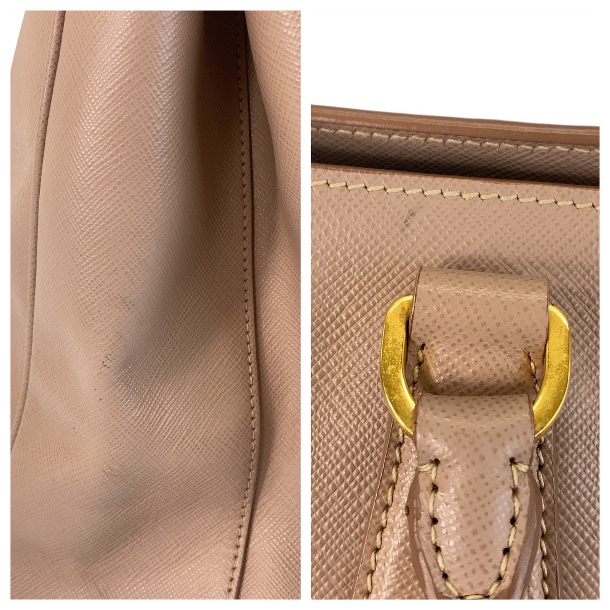 PRADA Handbag leather Pink Beige Gold Metal Safiano Women Used Authentic