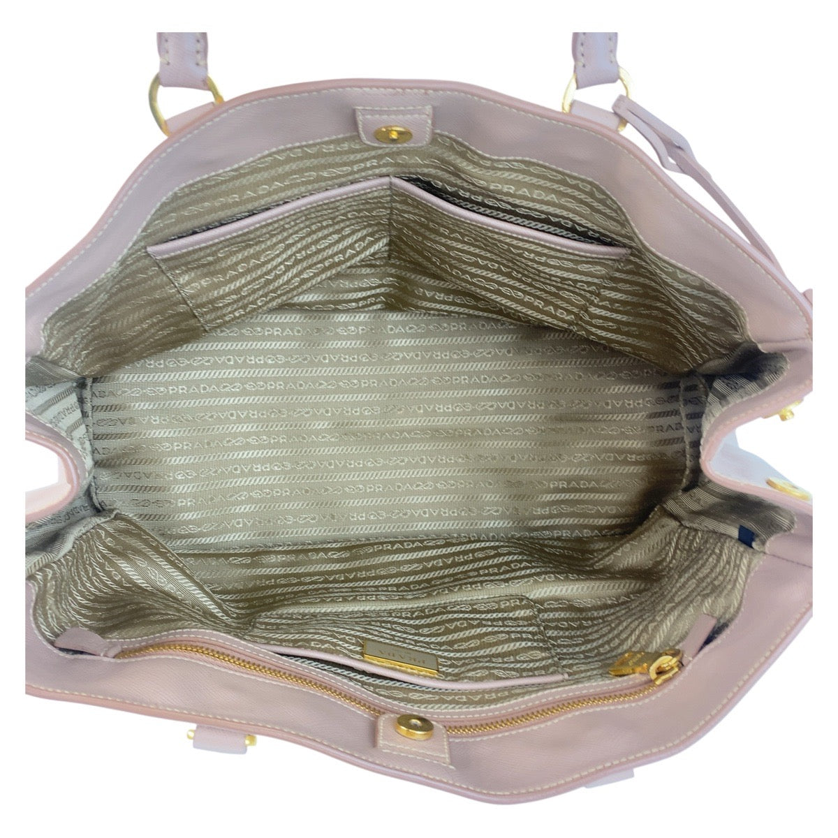 PRADA Handbag leather Pink Beige Gold Metal Safiano Women Used Authentic