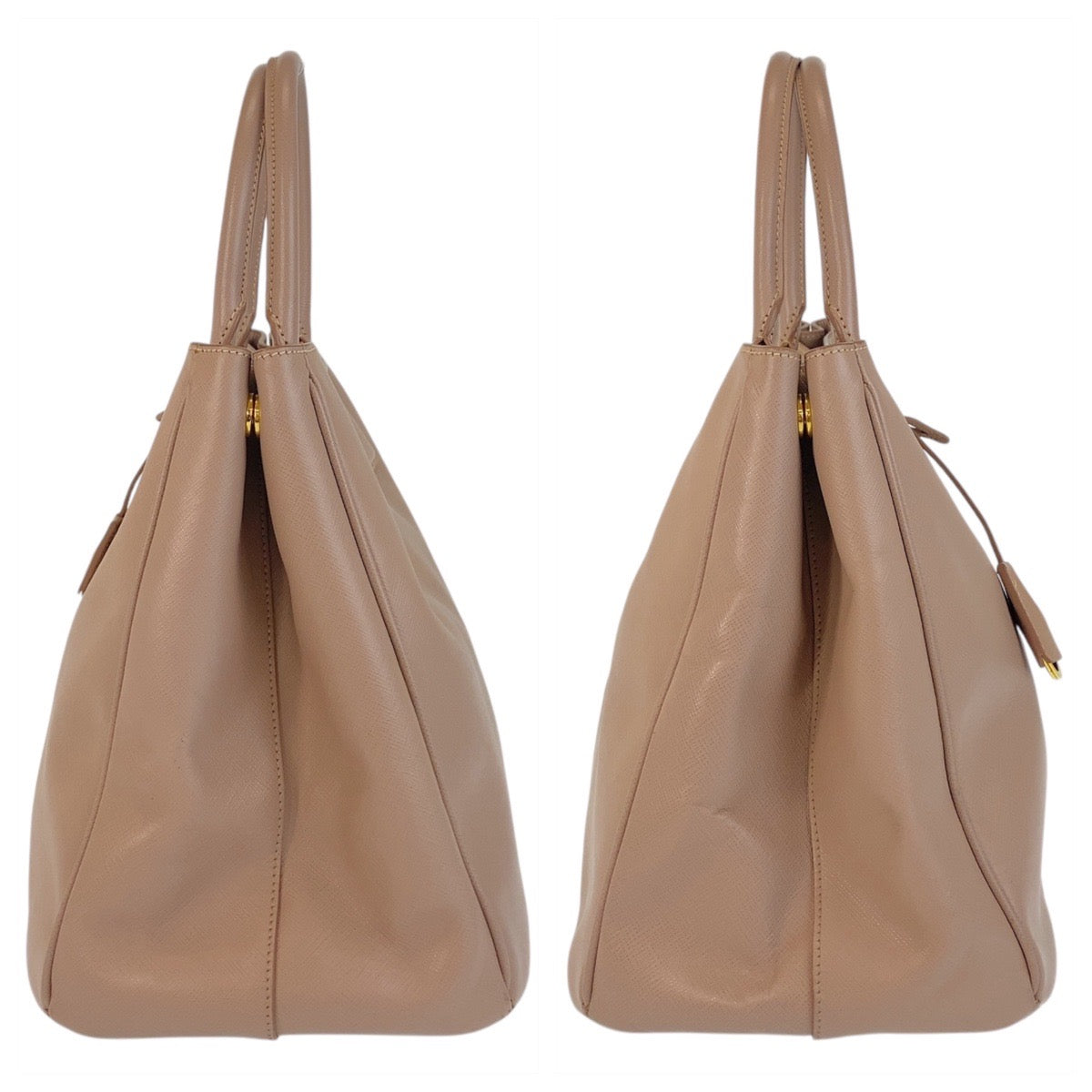 PRADA Handbag leather Pink Beige Gold Metal Safiano Women Used Authentic