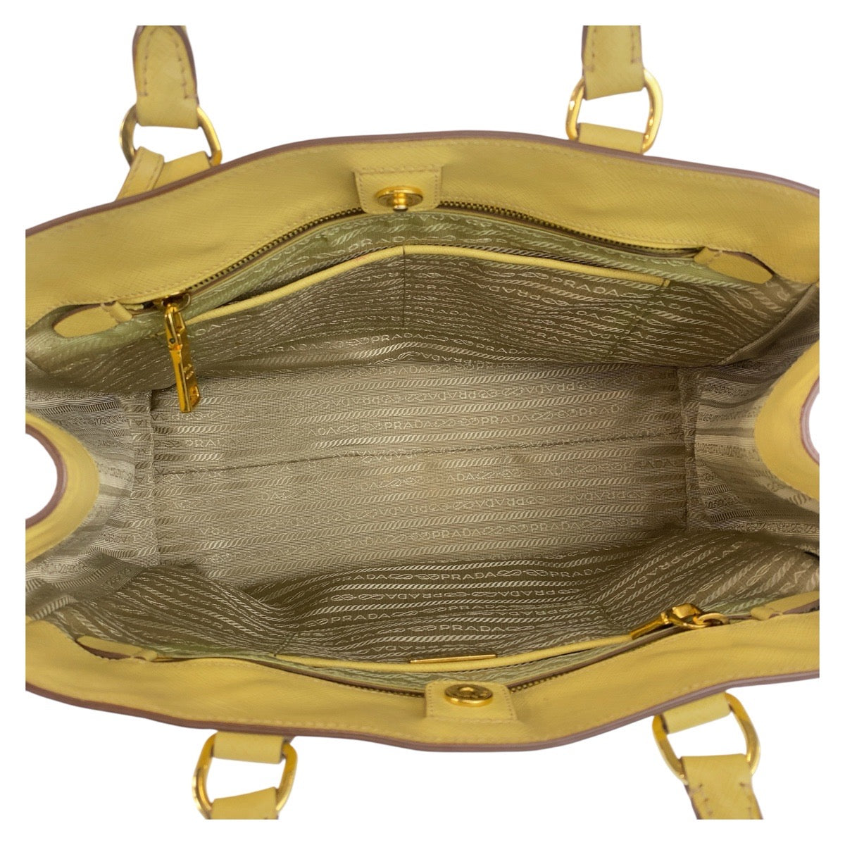 PRADA Handbag leather Yellow Gold Metal Handbag Shoulder Bag 2way Safiano Women Used Authentic