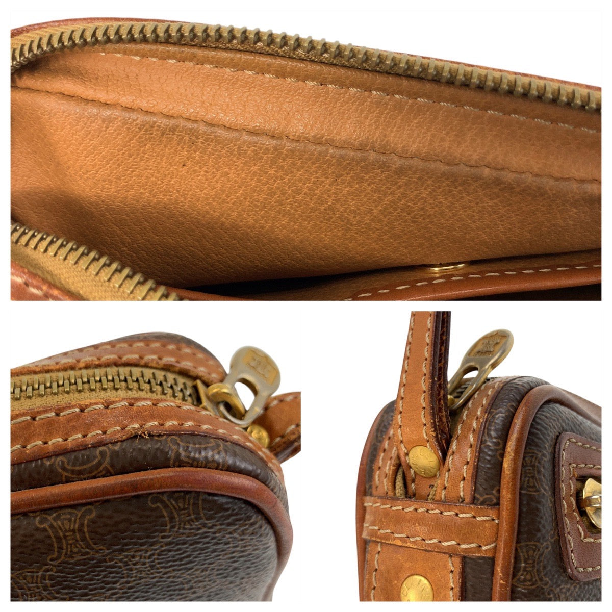 CELINE Clutch bag DM94 leather Brown Gold Metal Clutch bag business bag Macadam mens Used Authentic