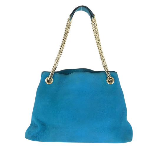 GUCCI Tote Bag 308982 leather blue ChainTote Bag Shoulder Bag Soho Women Used Authentic