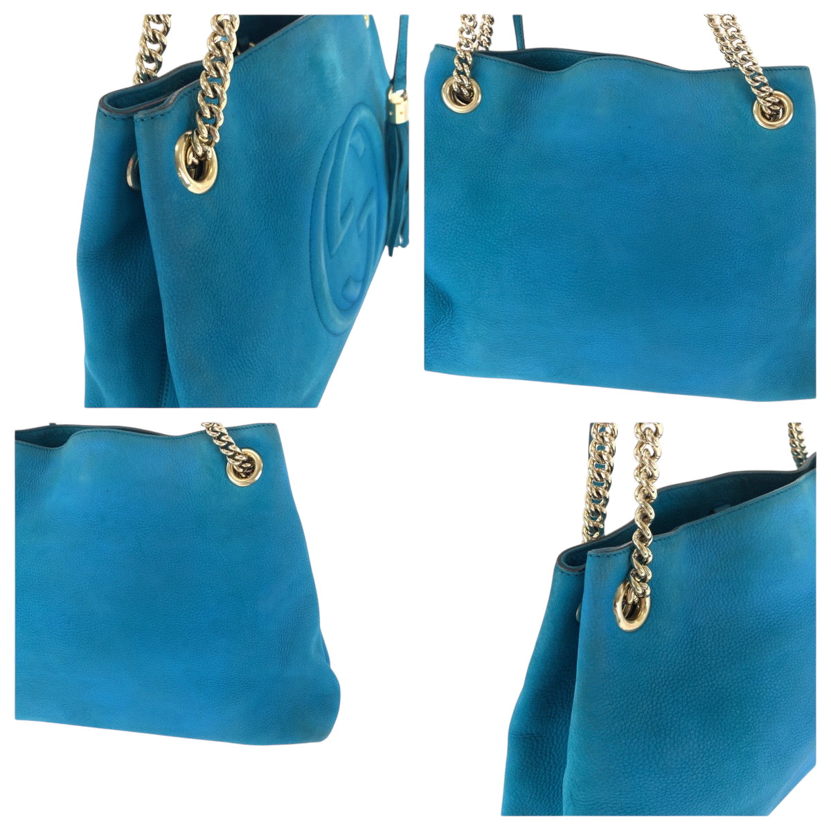 GUCCI Tote Bag 308982 leather blue ChainTote Bag Shoulder Bag Soho Women Used Authentic