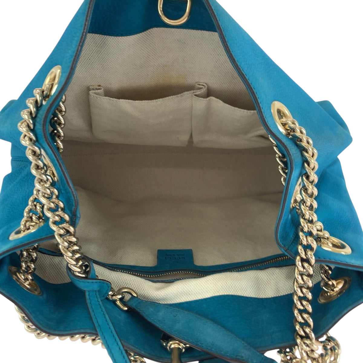 GUCCI Tote Bag 308982 leather blue ChainTote Bag Shoulder Bag Soho Women Used Authentic