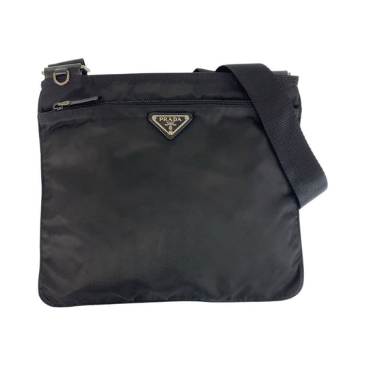 PRADA Shoulder Bag Nylon Black SilverMetal Shoulder Bag Messenger bag Test Triangle With logo Women Used Authentic