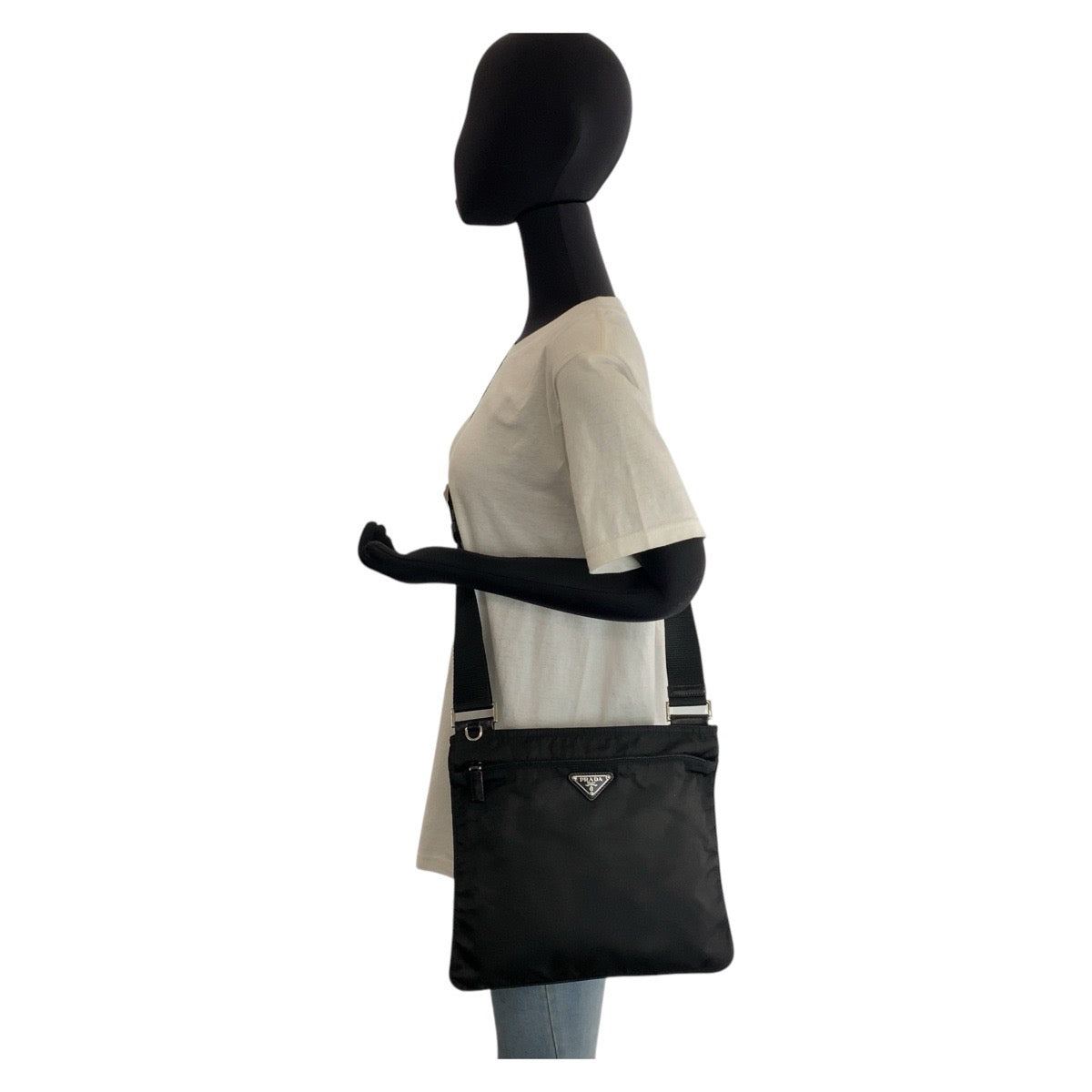 PRADA Shoulder Bag Nylon Black SilverMetal Shoulder Bag Messenger bag Test Triangle With logo Women Used Authentic